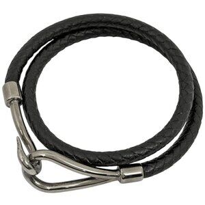 Hermes Jumbo Bracelet Bangles 2 Choker Bracelet Silver Plated Leather Black